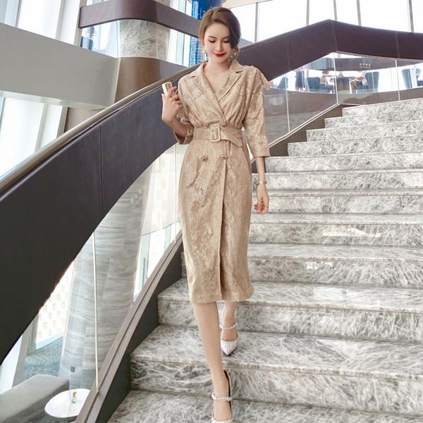 Abiti casual 2023 autunno vintage vintage a tre quarti Office cintura da donna da donna Bandage Bandage Trench Drench Women High-End Women Vestidos