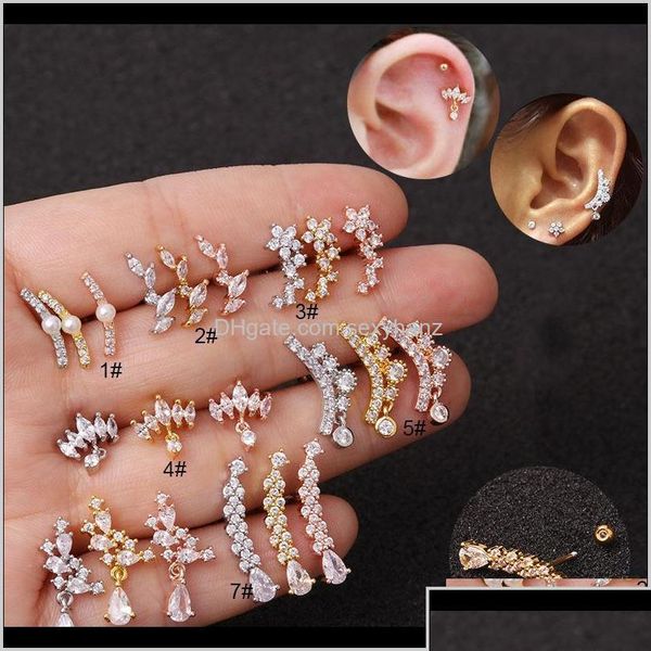 Ohrstecker 1Pc Cz Curved Knorpel Piercing Schmuck 20G Edelstahl Ohrring Tragus Rook Conch Screw Back Ear Rfco8 Drop Delive Dh3Z5