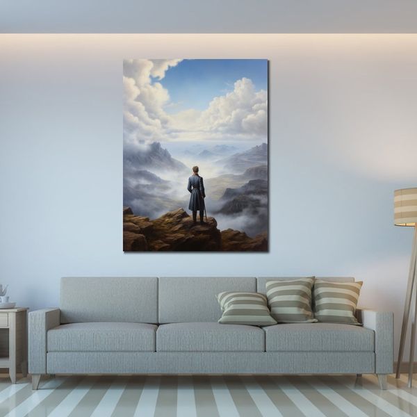 Misty Vale Panorama Canvas Baskı Sanat Eserleri Bir Adamın Mountain Resim Giclee Ev Duvar Dekoru