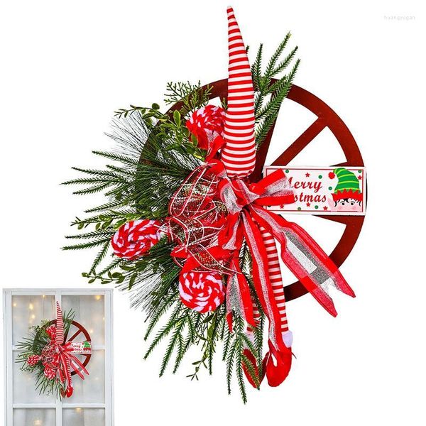 Fiori decorativi Ghirlande natalizie Decorazioni per la casa Ruota del carro rossa Ghirlanda Ghirlanda di fattoria Festa invernale vintage