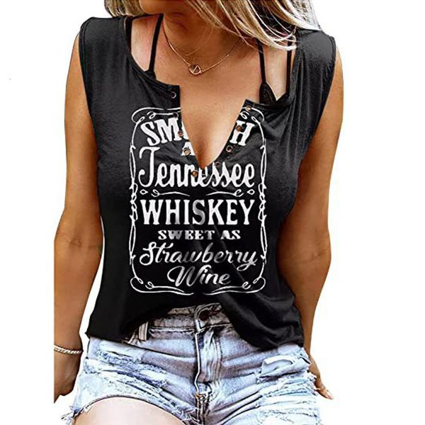 Camisoles Tanks Smooth as Tennessee Whisky Sweet Strawberry Wine Can Top is Female Sexy Vneck Tshirt Country Music Manica corta 230410