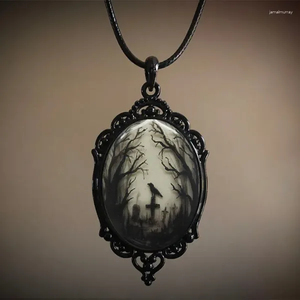 Anhänger Halsketten Gothic 3D Crow Forest Charm Halskette Mysteriöse Hexe Schmuck Geschenk Zubehör Seil Kette Art Choke