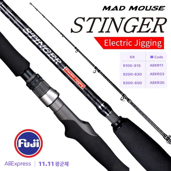 Лодочные удочки Madmouse STINGER, электрическая удочка для отсадки 1,9 м, 26, 30 кг, силовая приманка Max400 PE3 8, японское качество, литье в соленой воде 231109