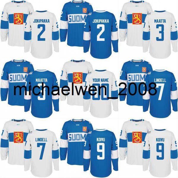 Maglia Weng 2016 World Cup of Hockey Finlandia Team 2 Jyrki Jokipakka 3 Olli Maatta 7 Esa Lindell 9 Mikko Koivu Maglie personalizzate da hockey