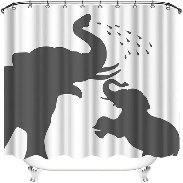 Tende da doccia Tenda in tessuto animale Famiglia Silhouette di elefante Set da bagno in poliestere impermeabile con ganci Decorazioni per la casa divertenti