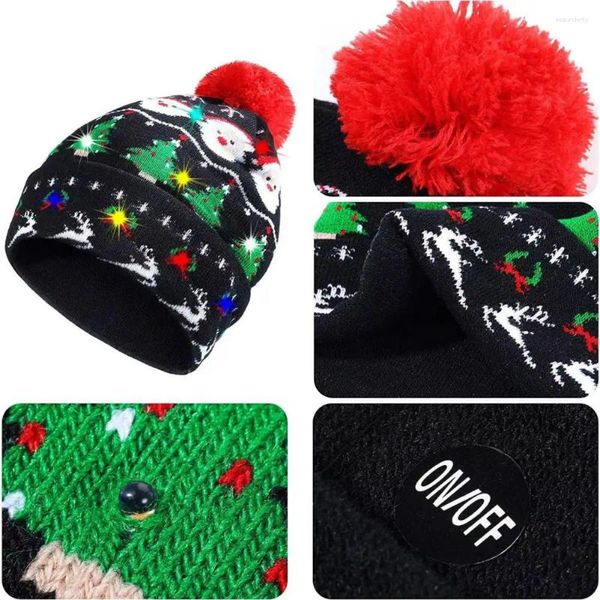 Berretti con cappello natalizio a led, set di sciarpe che mantengono il calore, con fiocco di neve e alce di Babbo Natale per A