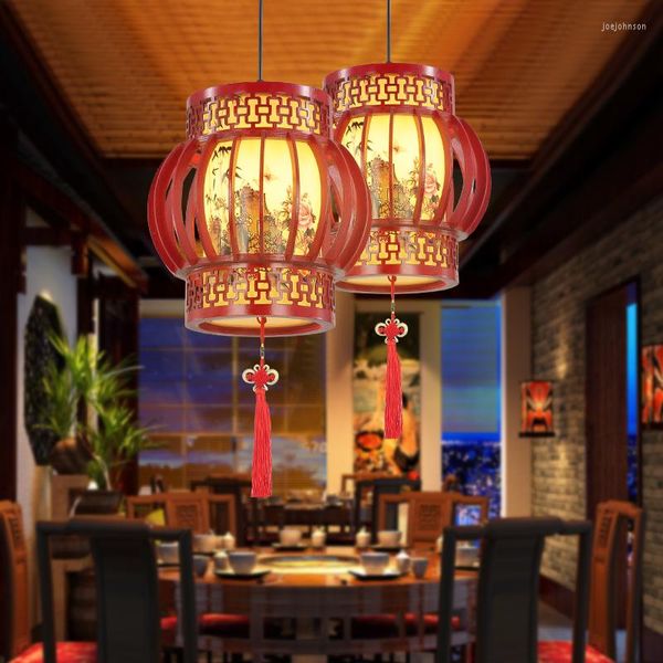 Pendelleuchten Chinesischer Stil Tee Restaurant Licht Moderne Antike Holz Wohnzimmer Klassische Schaffell Laterne Kronleuchter YHJ102801