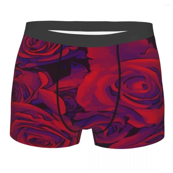 Cuecas masculinas boxer sexy roupa interior macio longo boxershorts rosas flores vermelhas calcinha masculina