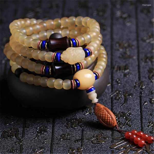 Bracciale con perline polacche di corno di pecora naturale selezionato tibetano, 108 mala, collana di preghiera con secchiello o dropship