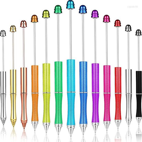 10 Stücke Bulk Metall Beadable Stifte Für DIY Perlen Kugelschreiber Kugel Mit Schaft Schwarze Tinte Rollerball Kinder Studenten