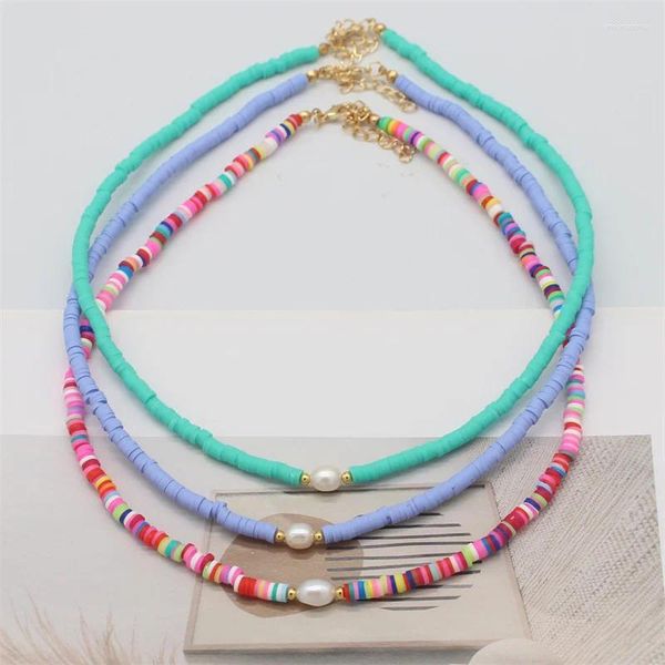 Halsband Natürliche Süßwasser Perle Halskette Bunte Weiche Polymer Clay Perlen Hals Handgemachte Strand Femme Schmuck Zubehör