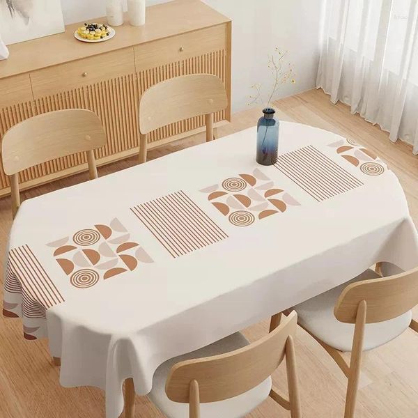 Tovaglia Beige Impermeabile Copertura antiolio Tavoli ovali in PVC Tovaglia da pranzo geometrica facile da pulire Decorazioni per la casa