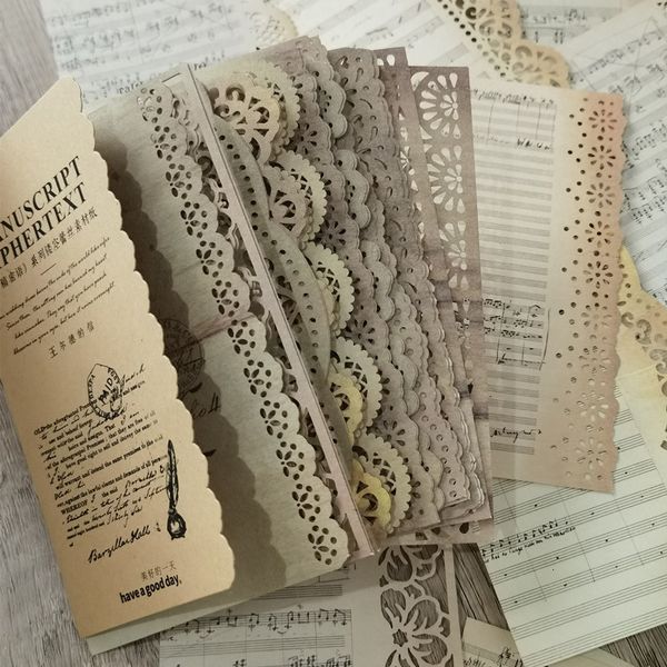 Notas de notas Vintage Material Criativo Papel Lace Hollow Border Letter Sports Decoration Notes Diy Magazine 230408