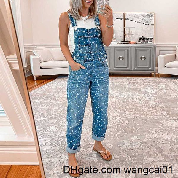 Damen Jumpsuits Strampler 2023 Overalls Jeans Mode Frauen Straße Lose Causal High Waist Polka Dots Print Denim Hose 4103