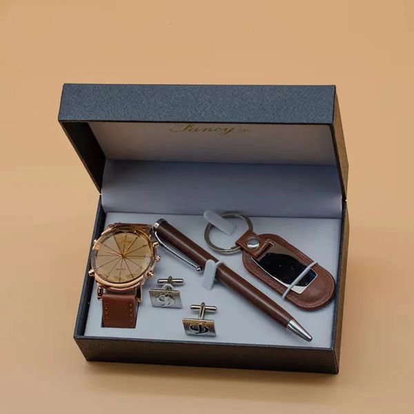 Женские часы Мужские часы Подарочный набор с коробкой высокого качества Роскошные кварцевые наручные часы Брелок Запонки Ручка Мужские наборы для мужчин для мальчиков 231110