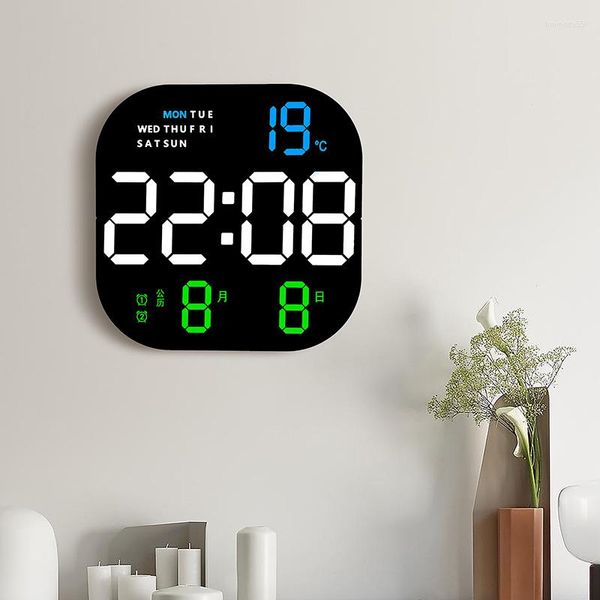 Orologi da parete Orologio digitale a LED con ampio display Sveglia con temperatura e calendario Luminosità intelligente Decorazioni per la casa moderne