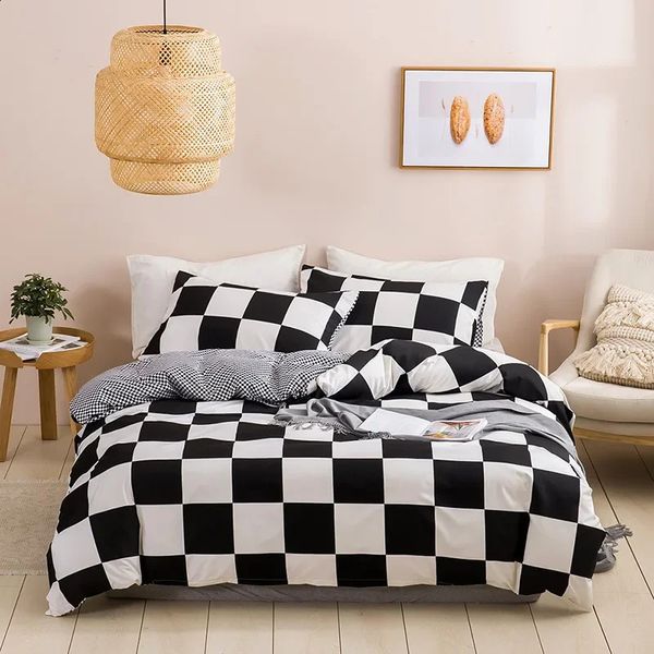 Conjuntos de cama Impressão geométrica Queen Bedding Set King Size Home Soft Duvet Cover Set Full Stripes Single Double Bed Quilt Cover e Fronha 231109