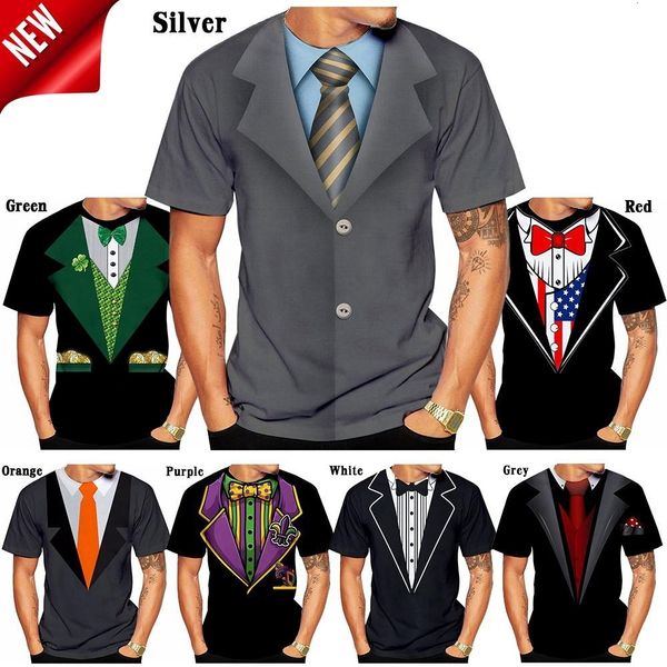 Camisetas masculinas Terno engraçado T-shirt Tuxedo Print Print Summer Summer Casual Street Sleeve Short 230410