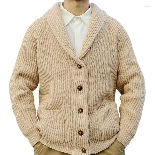 Herrenjacken Herren Einfarbig Revers Pullover Herbst und Winter Dicker Strickmantel Männlich Khaki Cardigan Tops Herrenbekleidung