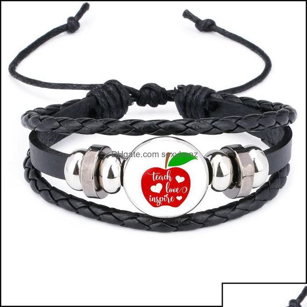 Braccialetti Charm Teach Love Inspire for Women Men fatti a mano intrecciati a corda in cuoio involucri Bangle di moda Gioielli Fashi