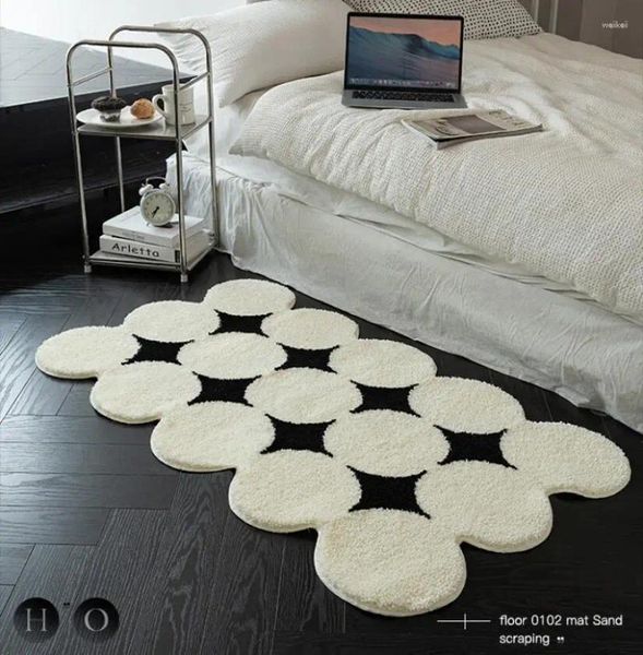 Tapetes preto branco simples grosso para sala de estar pelúcia antiderrapante tapete ins estilo velo tapete quarto fofo cabeceira pé tapete
