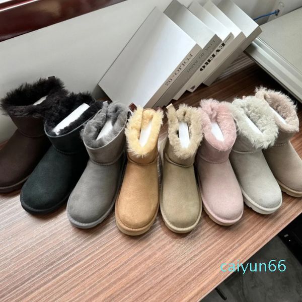 Inverno ao ar livre Bota de Neve Plataforma Meia Botas Mulheres Chinelos Pele Fofa Tornozelo Botas Meninas Preto Castanha Rosa Bowtie Fita de Seda Mocassins Sapatos