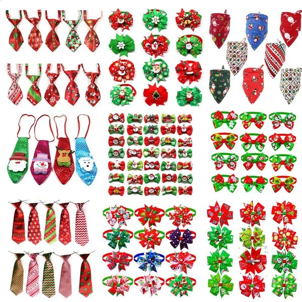 Abbigliamento per cani 50 pezzi Fiocchi per cani di Natale Pet Cat Dog Pet Papillon Bandana Natale Accessori per toelettatura per cani di taglia grande Forniture per feste per cani 231109