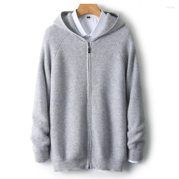 Suéteres masculinos outono e inverno grosso cardigan com capuz lingote agulha negócios casual manga comprida malha quente camisola casaco de fundo.