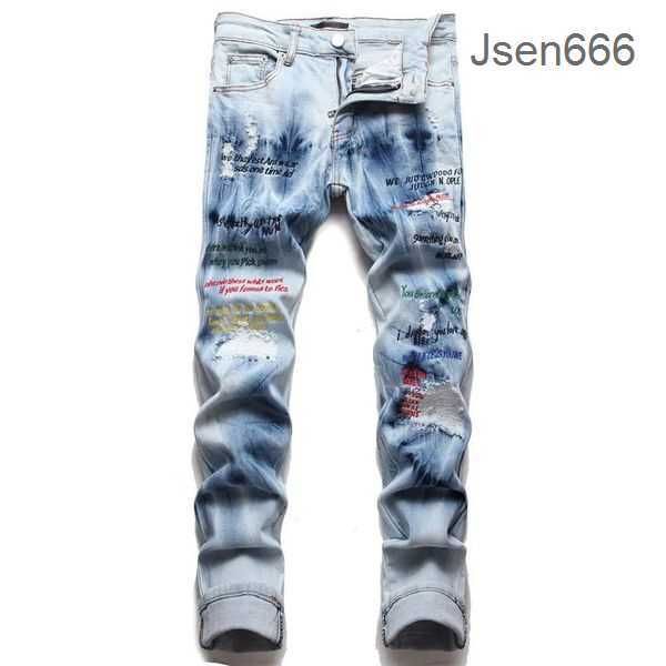 Lila Jeans für Herren, Designer-Jeans, modische Stretch-Jogginghose, luxuriöse Röhrenhose, lässige Sternenmuster, übergroße zerrissene Hose, modische Streetwear VQIQ