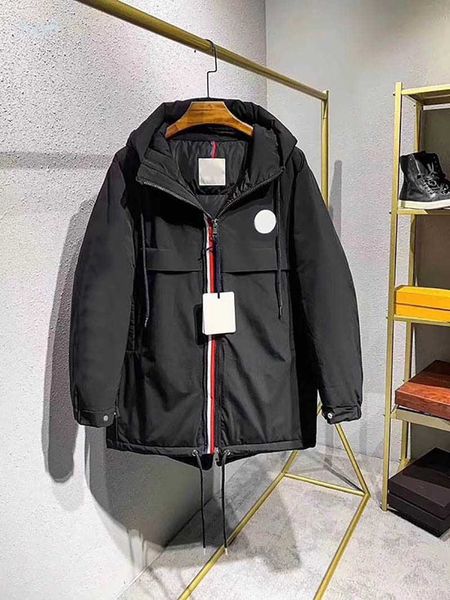 Parka da uomo con maniche in piumino, lettera, giacca da uomo, abbottonatura colorata, doppia cerniera, piumino, colla sul petto, stemma con cappuccio, cappotto invernale di media lunghezza, taglia 1-5