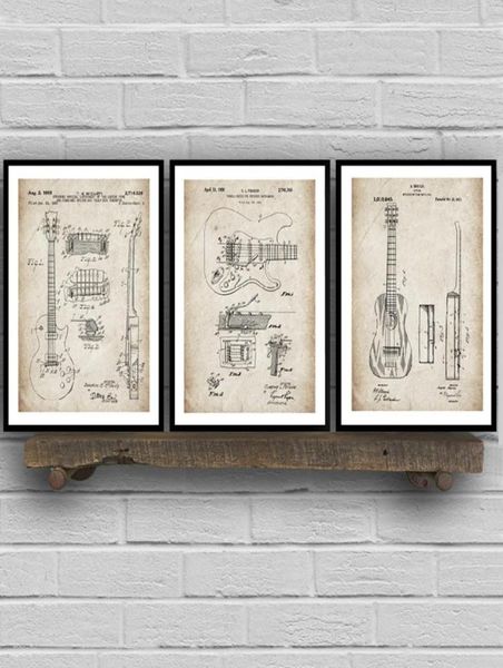 Gitar Patent Planları Vintage Posterler ve Yazdırıyor Müzik Duvar Sanat Tuval Resim Retro Resimler Oturma Odası Ev Dekor5249624