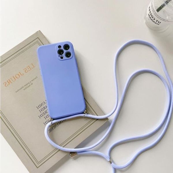 Crossbody Halskette Strap Lanyard Cord Flüssigsilikon Handyhülle für iPhone 13 12 MiNi 11 Pro X XR XS Max 6s 7 8 Plus SE 2 Cover Bhtjt