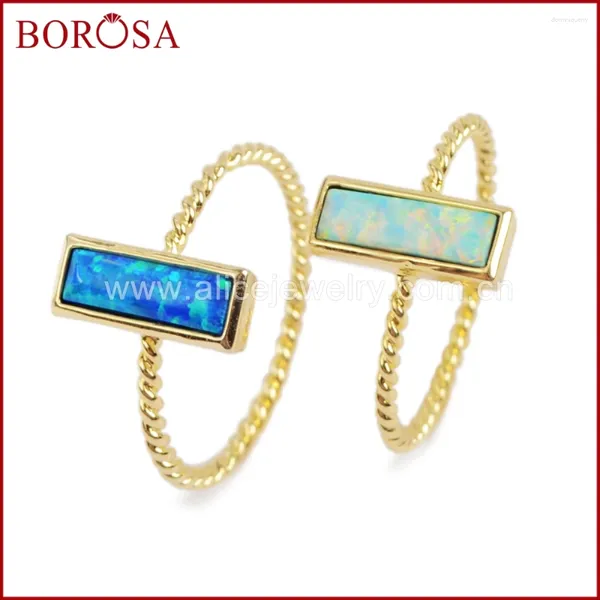 Anéis de Cluster Borosa 10 PCS Moda Moldura de Ouro Retângulo Japonês Opala Branco / Azul Anel para Mulheres Gems Mix Cores ZG0236
