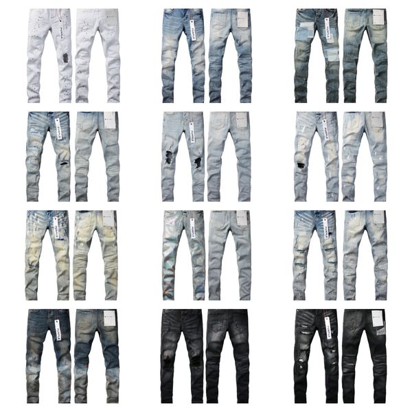 jeans viola jeans strappati firmati jeans firmati di alta qualità jeans miri moda jeans da uomo pantaloni stile moto denim pantalone motociclista in difficoltà ricamo Patch L