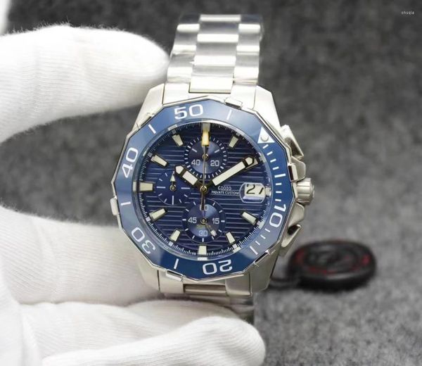 Armbanduhren Luxus Quarz Chronoraph Herrenuhr Stoppuhr Leuchtend Schwarz Blau Keramik Lünette Kalender Edelstahl