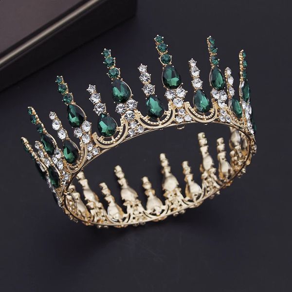 Head Bands Muhteşem yeşil kristal çember diadem kraliyet kraliçesi krallık taç yuvarlak tiaras düğün başlık balo parti saç takı gelini 231102