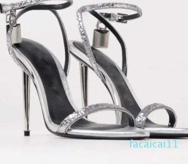 Popolare Lucchetto a punta Sandali nudi Scarpe da donna Tono oro Chiusura con chiave Tacchi alti Lady Gladiatore Sandali da sposa Festa da sposa Elegante Camminata