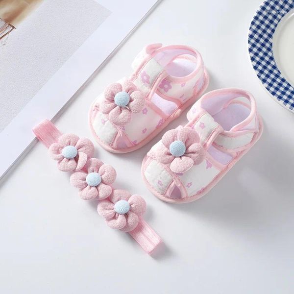 Primi camminatori Autunno nato Scarpe da bambina per neonati Decorazione floreale primaverile Fondo morbido Fascia per capelli per bambini prewalker gratuita