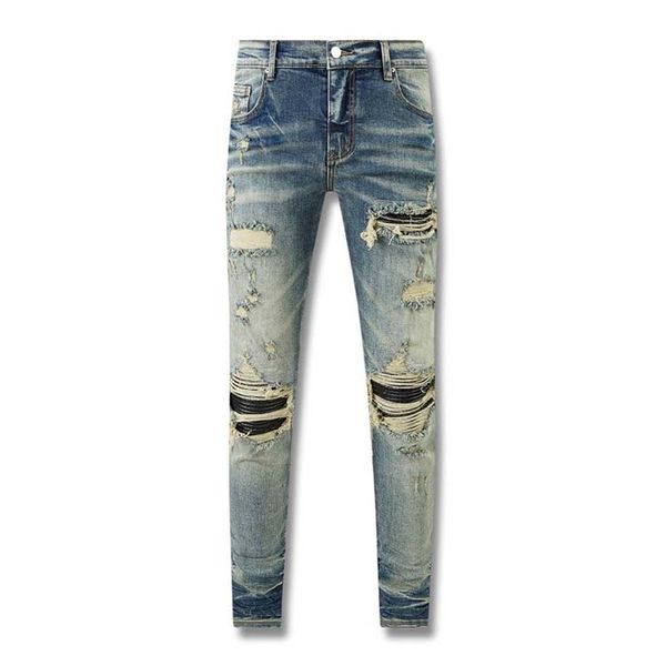 Мужские джинсы с дырками, светло-голубые, темно-серые, итальянские брендовые брюки, уличная одежда, джинсовая облегающая рубашка с прямым стволом, велосипедный топ, дизайнер LI4V