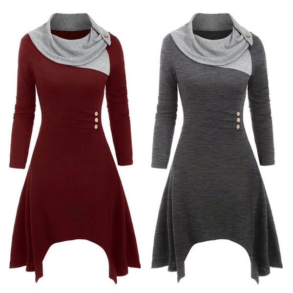 Freizeitkleider Plus Size Damen Farbblöcke Haufenkragen Langarm Unregelmäßiger Saum Midikleid Geeignet Für Arbeit Reisen Shopping Dating Täglich