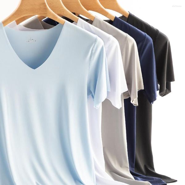 Мужские рубашки шел шелк шелк без следов рубашки для мужчин тонкий короткий рукав спорт быстрый сухой сексуальный базовый нижний белье.