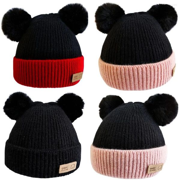 Berretti Accogliente Berretto Invernale Per Bambini Berretto In Maglia Per Bambini Cappello Da Bambino In Cartone Animato Con Pompon Palla All'aperto Morbido Caldo Ragazze Autunno Ragazzo