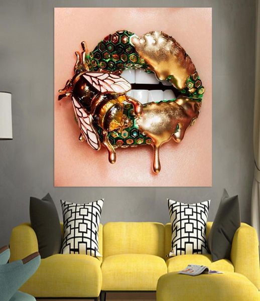 Beleza maquiagem pintura em tela piscar abelha no lábio cartazes e impressões fotos lona arte abstrata parede decoração para casa gota 1463481