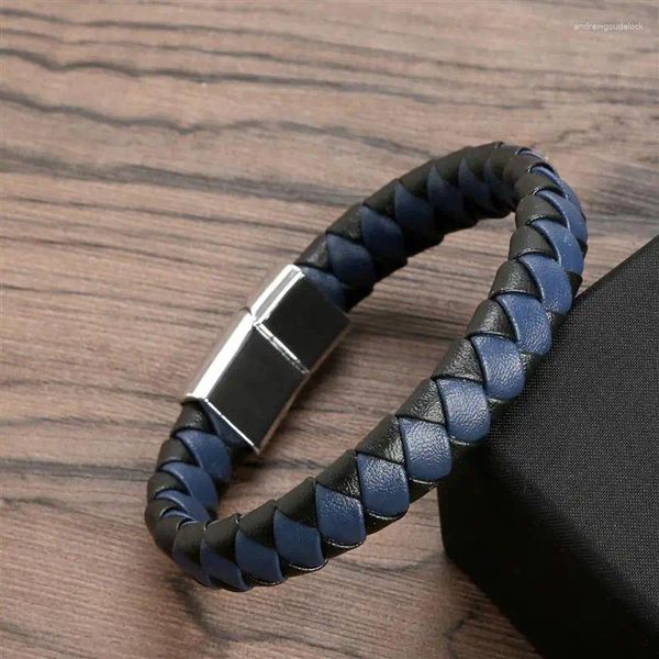 Charme pulseiras estilo clássico homens pulseira de couro simples preto aço inoxidável mão-tecido multi-camada para presente de jóias