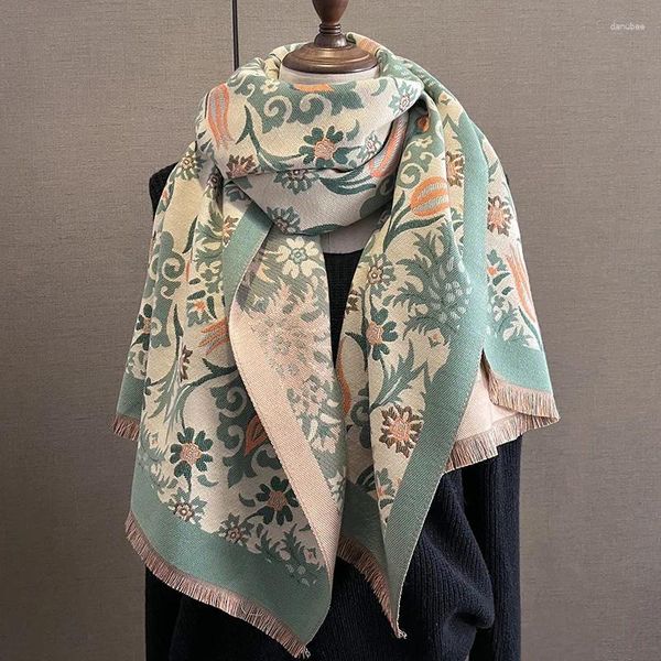 Шарфы, зимний теплый шарф из искусственного кашемира, женский модный платок в этническом стиле с цветочным узором, большая шаль, толстый палантин 185 65 см