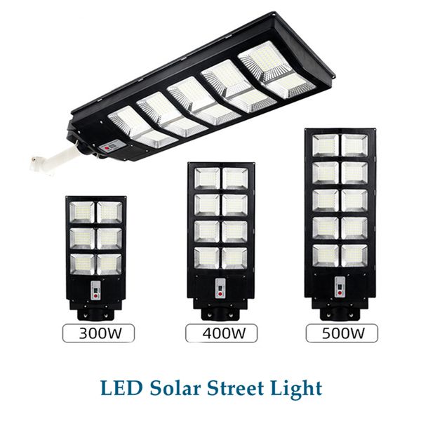 Luzes de rua solares ao ar livre, 300W 400W 500W Luzes de estacionamento solar Luzes à prova d'água, segurança solar de 6500k com sensor de movimento, controle da luz para o quintal, jardim