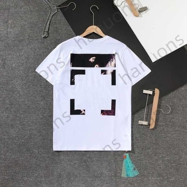 Herren T-Shirts Frühling Sommer Neu Gelb Bronzing Tape Pfeil Warnlinie Paar Kurzarm T-Shirt Bedruckter Buchstabe x auf der Rückseite