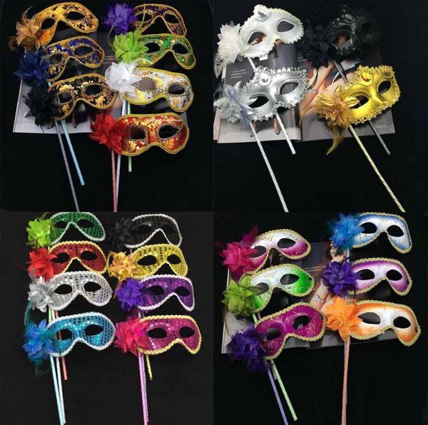 Maschera per gli occhi portatile Donna Ragazza Paillettes Maschere veneziane Maschera per travestimento su bastone Forniture per feste da ballo di Halloween6520547