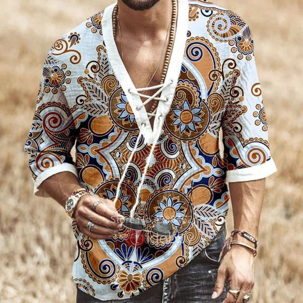 Herren T-Shirts African Dashiki Print T-Shirt Herren Bazin Print V-Ausschnitt Halbarm Mode Leinen Party Bandage Nigeria Kleidung Ankara Casual Top 230408