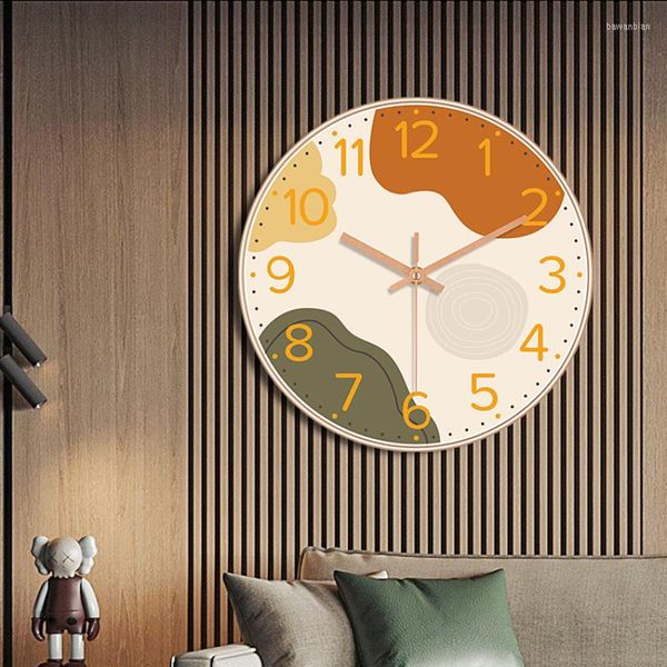 Wanduhren Moderne Stille Uhr Schlafzimmer Quarz Design Stilvoll Kreativer Runder Kunstmechanismus Horloge Murale Minimalistisches Dekor